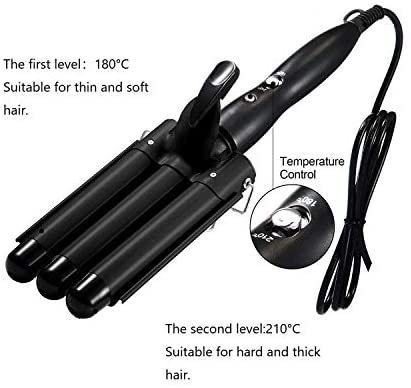 Hair Waver, 3 Barrel Curling Iron Wand 25mm Crimper Hair Iron 3 Barrel Hair Crimper Temperature Adjustable Heat Up Quickly Beach Waves Curling Iron Black - Image 5