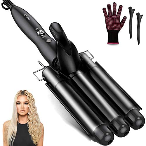 Hair Waver, 3 Barrel Curling Iron Wand 25mm Crimper Hair Iron 3 Barrel Hair Crimper Temperature Adjustable Heat Up Quickly Beach Waves Curling Iron Black - Image 2