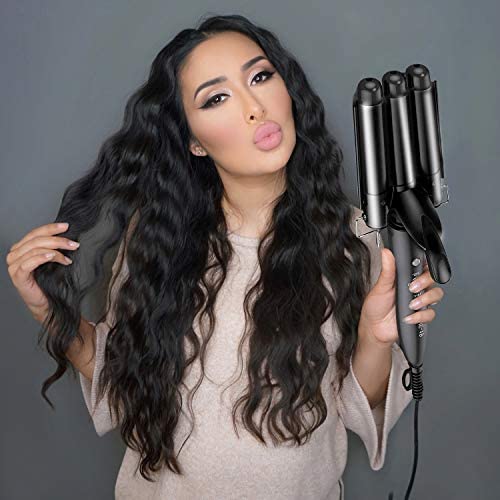 Hair Waver, 3 Barrel Curling Iron Wand 25mm Crimper Hair Iron 3 Barrel Hair Crimper Temperature Adjustable Heat Up Quickly Beach Waves Curling Iron Black - Image 7