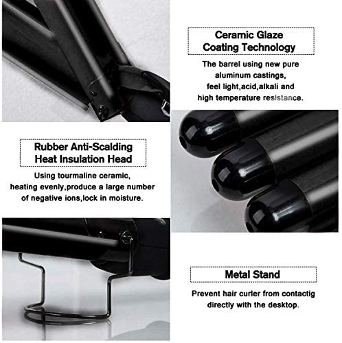 Hair Waver, 3 Barrel Curling Iron Wand 25mm Crimper Hair Iron 3 Barrel Hair Crimper Temperature Adjustable Heat Up Quickly Beach Waves Curling Iron Black - Image 4