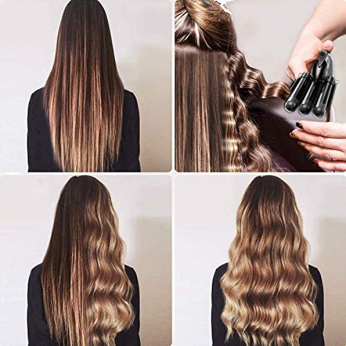 Hair Waver, 3 Barrel Curling Iron Wand 25mm Crimper Hair Iron 3 Barrel Hair Crimper Temperature Adjustable Heat Up Quickly Beach Waves Curling Iron Black - Image 3